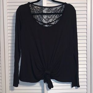 Black Tie Front tee with Crochet Back